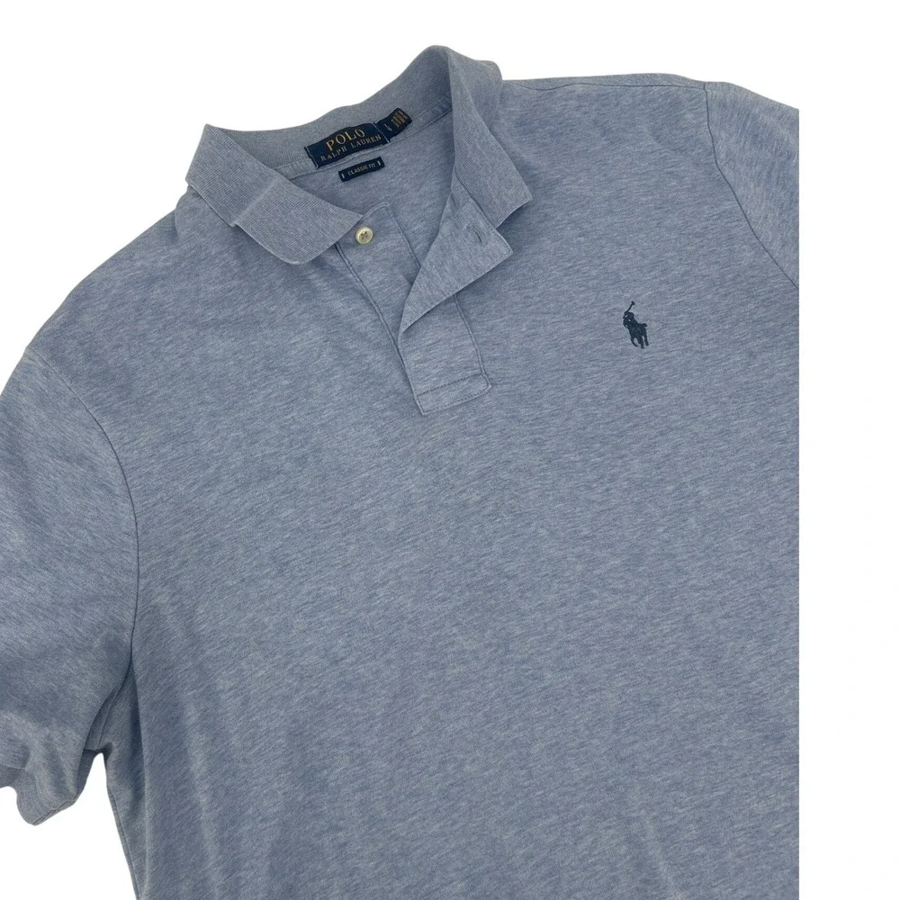 Polo Ralph Lauren Mens Classic Fit Short Sleeve Polo Shirt Blue Heather Large